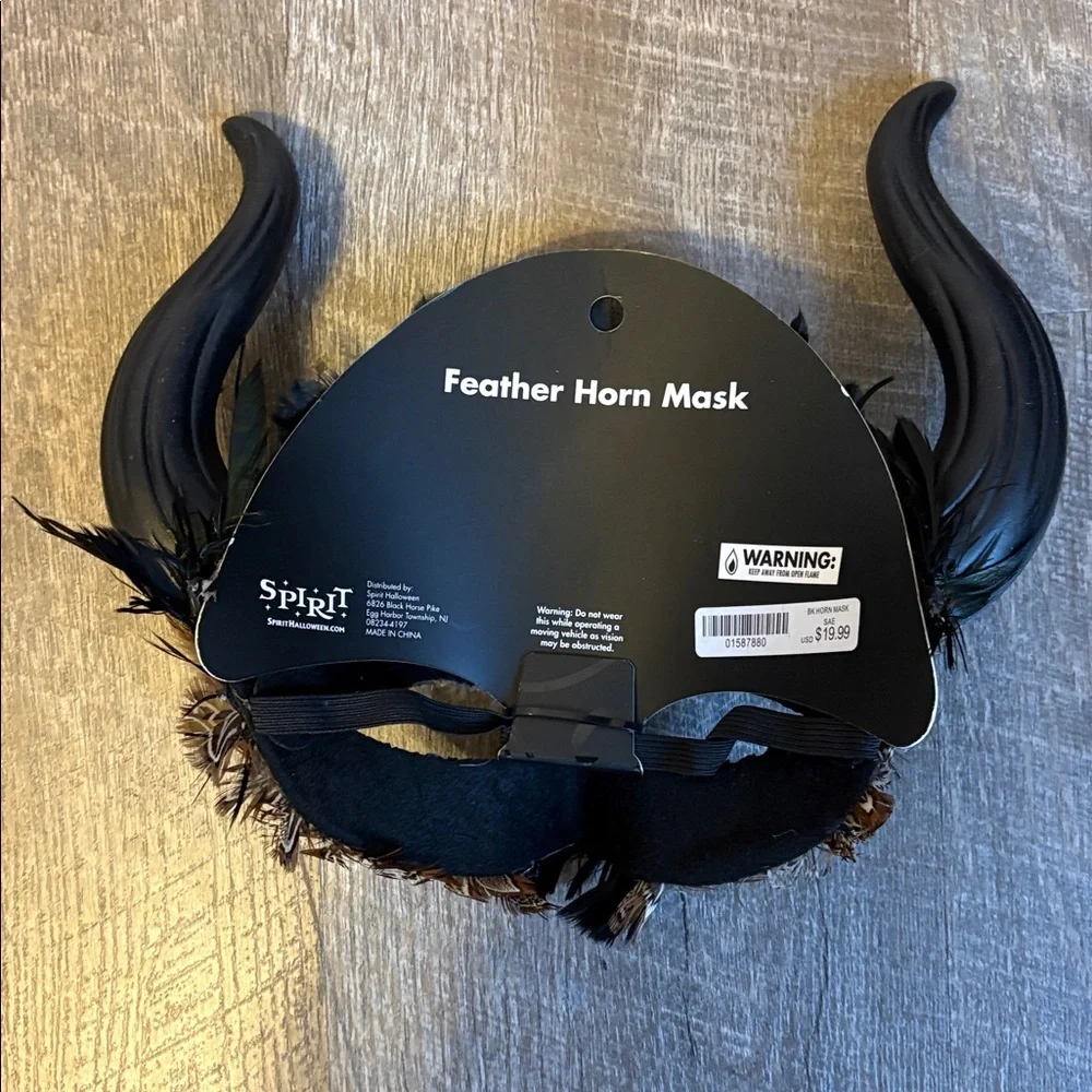 Spirit of Halloween Feather Horned Mask Brown Black OS